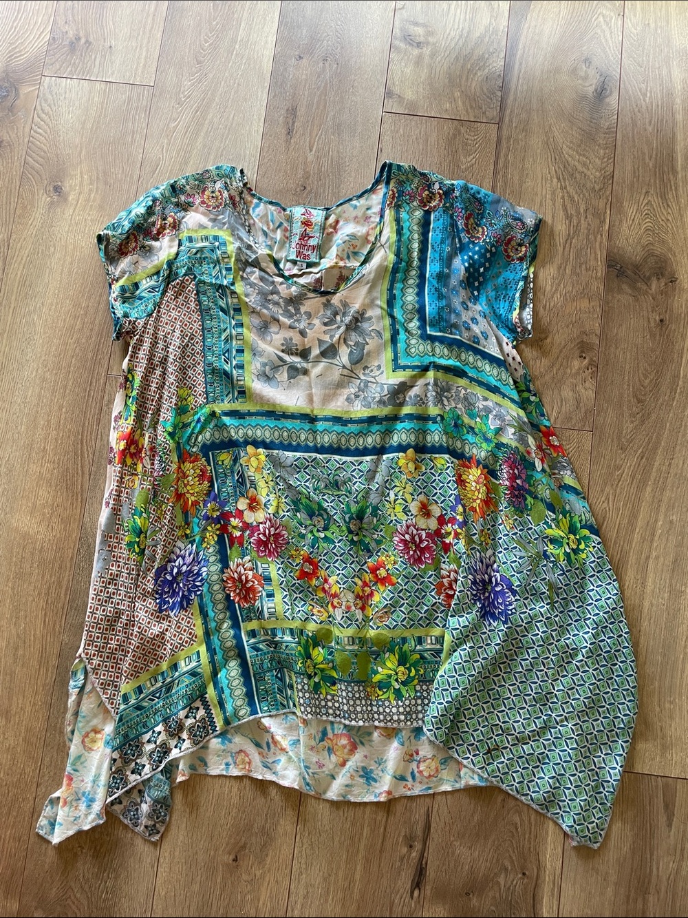Johnny Was Teal Floral Patchwork Tunic